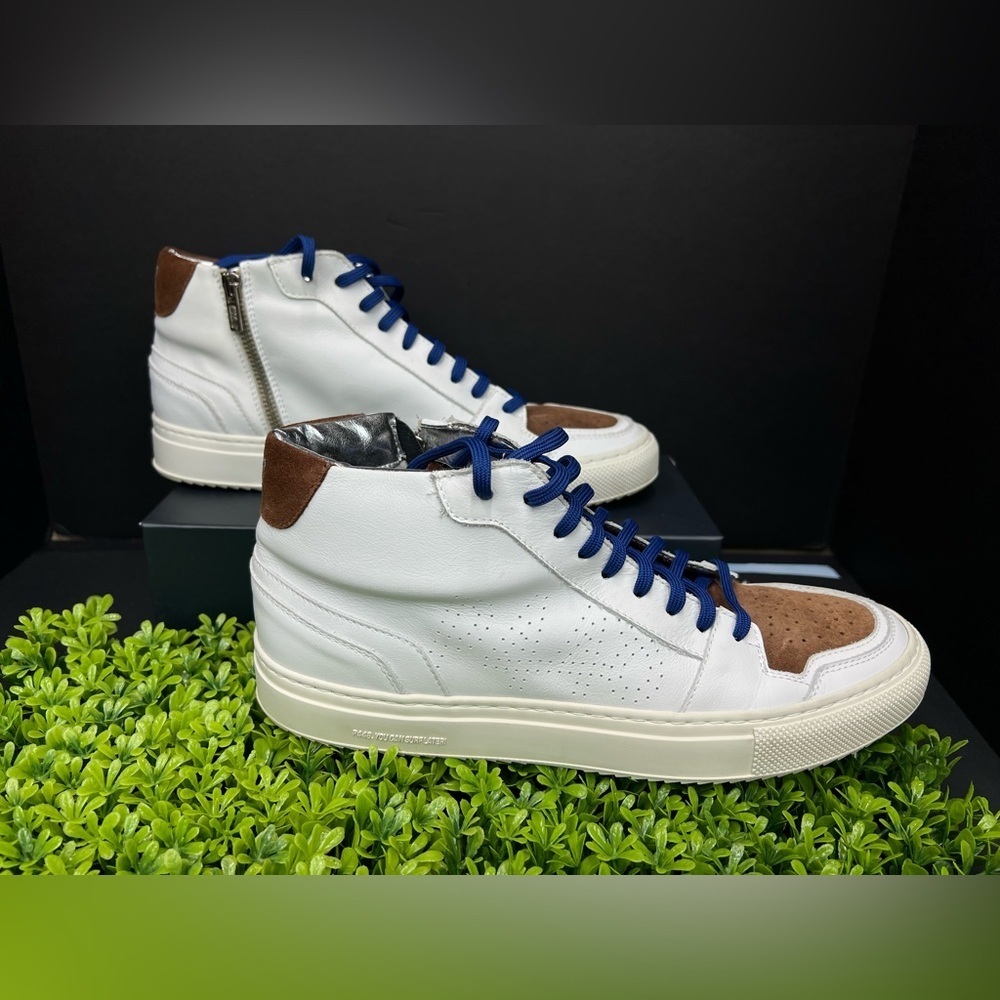 P448 Men White and Brown Suede High-Top Sneakers. Italian leather size 43 - Picture 3 of 13